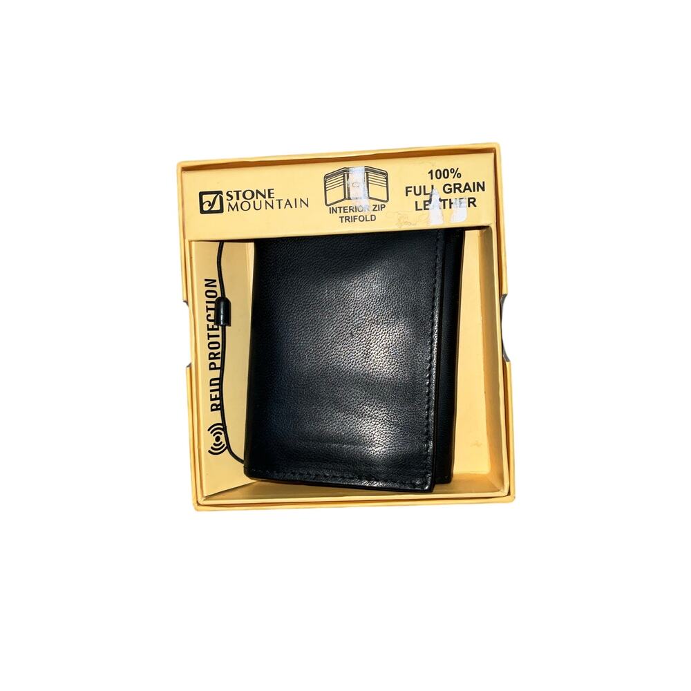 Stone Mountain Leather Black Interior Zip Trifold Wallet